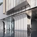 Modern Sales Office Building with Glass Curtain Walls Roof Greenery and Pedestrian Plaza