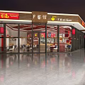 Modern Restaurant Interior With Red Decor Open Kitchen Menu Display Dining Tables And Chairs