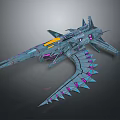 Futuristic Sci Fi Spaceship With Sleek Design Purple Glowing Spikes And Yellow Cockpit