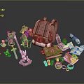 Adventure Travel Gear Collection With Backpack Lantern Scroll Sword And Letters