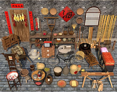 New Chinese Farm Tools Modern Chinese Vintage Furniture Set Furniture Set 3d model