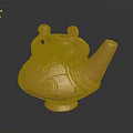 Golden Teapot Shaped Sculpture with Intricate Patterns and Decorative Handles on Stable Base