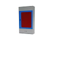 Industrial Control Cabinet With Red Front Panel And Blue Border Design