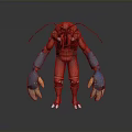 Red Character Design With Blue Limbs Antennae And Clawed Feet 3D Stylized Creature 3d model