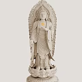 Detailed Stone Buddha Statue Carving With Lotus Base Flowing Robes And Golden Symbol