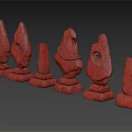 Blue Decorative Stone Sculptures With Various Shapes Holes Carvings And Golden Rope On Pedestals
