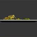 Delicious Yellow Main Dish With Green Vegetables Crispy Chips And Red Garnish On White Plate