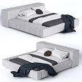 Modern Double Bed With Gray Frame White Gray Bedding Brown Pillow And Dark Blanket 3d model