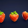 Fresh Red Strawberries With Green Leaves Whole And Sliced On Dark Blue Background