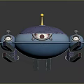 Blue Flying Saucer With Dome Yellow Spire And Side Thrusters Lights