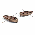 Two Classic Wooden Boats with Oars and Traditional Wooden Seats