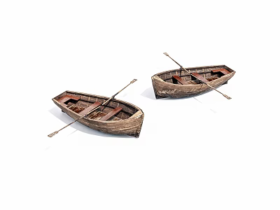 Two Classic Wooden Boats with Oars and Traditional Wooden Seats 3d model
