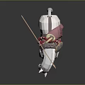 Low Poly Warrior on White Horse with Red Gold Attire Helmet and Star Shield