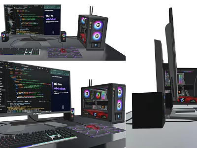 Modern Gaming PC Setup With RGB Lighting Monitor Mechanical Keyboard Speakers And Mouse Pad 3d model