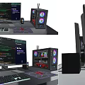 Modern Gaming PC Setup With RGB Lighting Monitor Mechanical Keyboard Speakers And Mouse Pad