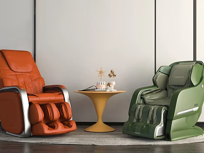 Modern Orange And Green Massage Chairs In Contemporary Interior With Side Table Decorations 3d model