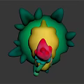 3D Floral Creature Character With Pink Flower Green Stem And Yellow Pink Body On Green Base