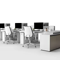 Modern Office Desk Setup With Multiple Computer Monitors And Ergonomic Chairs 3d model