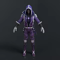Purple Hooded Character Outfit With White Accents Armored Details And Gloves