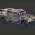 Military Ambulance With Red Cross Red Emergency Lights Silver Gray Body And Large Off-Road Wheels