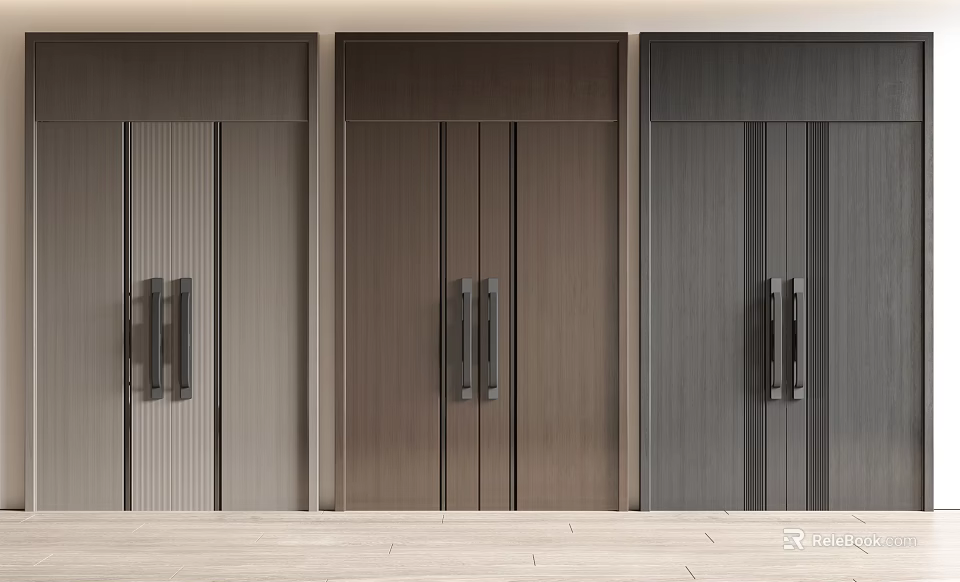 Modern Wooden Double Doors In Different Colors With Metal Handles On 3d model 