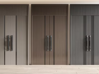 Modern Wooden Double Doors In Different Colors With Metal Handles On 3d model