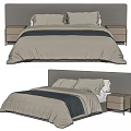 Modern Double Bed With Gray Headboard Light Nightstands And Beige Bedspread Pillows 3d model