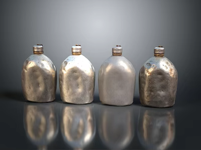 Four Silver Metal Daily Electrical Appliances with Different Textures on Black Surface and Reflections 3d model