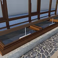Wooden Framed Large Windows Detached Villa With Stone Pavement And Lawn