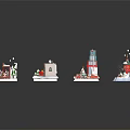 Colorful Miniature Cartoon Scenes Showcasing Snowy Houses Tower Christmas Trees And Festive Details
