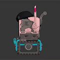 Cute Robotic Character With Black Beret Pink Blue Tracked Base Screen Face And Diamond Details