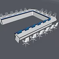 L Shaped Office Desk With Multiple Computer Monitors And Ergonomic Chairs 3d model