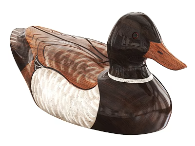 Wooden Duck Decorative Ornament Set With Carved Feather Details And Natural Wood Finish 3d model