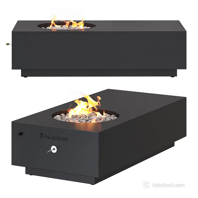 Modern Black Fireplace Design with Flames Stone and Sleek Interior Features 3d model 