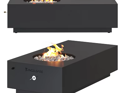 Modern Black Fireplace Design with Flames Stone and Sleek Interior Features 3d model