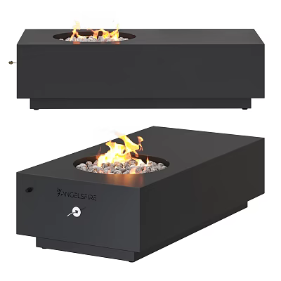 Modern Black Fireplace Design with Flames Stone and Sleek Interior Features 3d model