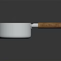 Silver Hammered Cooking Pan With Wooden Handle For Kitchen Use