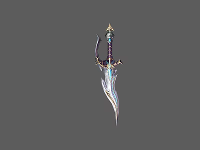 Ornate Mythical Dagger With Golden Accents Purple Hilt And Intricate Blade Patterns 3d model