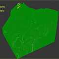 3D Terrain Model of Mountainous Landscape With River Roads and Yellow Marker
