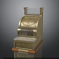Vintage Cash Register Brass Body With Ornate Carvings And Wooden Base
