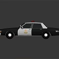 Classic Brown White Police Sedan With Blue Red Lights And Reflection