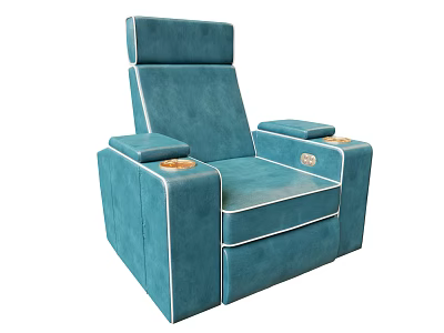 Blue Upholstered Single Seater Sofa with Armrest Trays and Modern Design 3d model