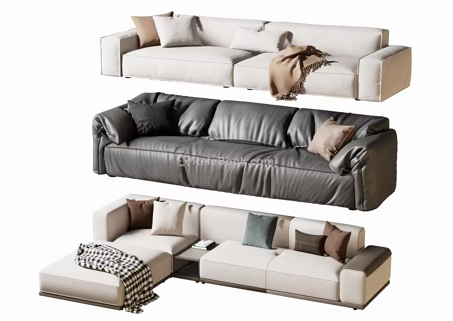 Modern double sofa multiplayer sofa corner sofa 3d model