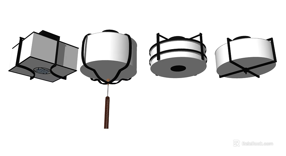 Modern Ceiling Lights With Round Square Shapes Sleek Metal Frames And White Shades 3d model