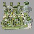 Modern High Rise Residential Complex With Green Roofs And Open Spaces