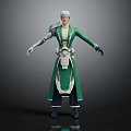 3D Fantasy Character Model With White Hair Green Robe And Intricate Accessories