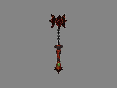 Red And Black Decorative Weapon With Star Shaped Head Chain And Green Gemstone 3d model