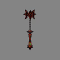 Red And Black Decorative Weapon With Star Shaped Head Chain And Green Gemstone