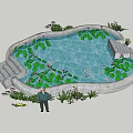 Serene Garden Water Feature With Lily Pads Pond Surrounding Greenery And Stone Steps