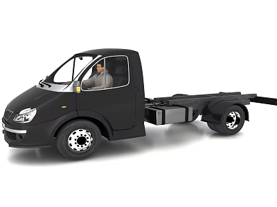Black Flatbed Truck With Single Cab Chassis And Silver Alloy Wheels 3d model